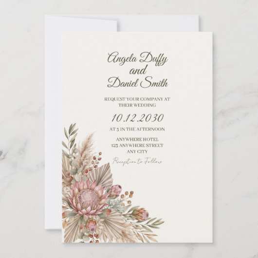 Boho-Protea-Botanische-Hochzeitseinladung Einladung (Vorderseite)