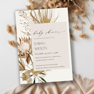 Boho Protea Dried Palm Floral Baby Shower Einladun Dankeskarte