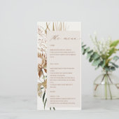 Boho Protea Dried Palm Floral Wedding Menu Card Dankeskarte (Stehend Vorderseite)