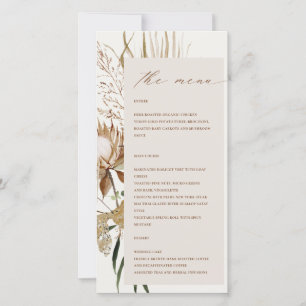 Boho Protea Dried Palm Floral Wedding Menu Card Dankeskarte