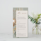 Boho Protea Dried Palm Floral Wedding Menu Card Dankeskarte (Stehend Vorderseite)