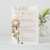 Boho Protea Dried Palm Floral Wedding Menu Card Einladung (Stehend Vorderseite)
