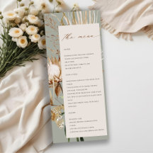 Boho Protea Dried Palm Floral Wedding Menu Card