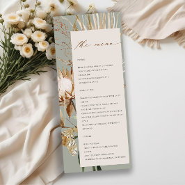 Boho Protea Dried Palm Floral Wedding Menu Card Einladung