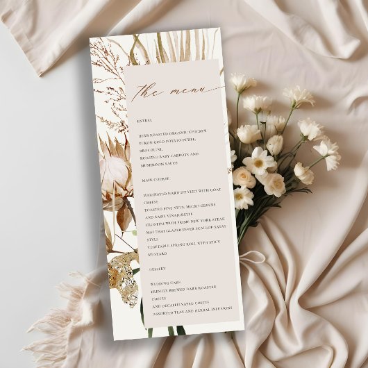 Boho Protea Dried Palm Floral Wedding Menu Card Einladung