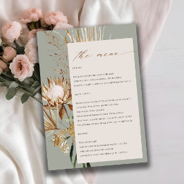 Boho Protea Dried Palm Floral Wedding Menu Card Einladung