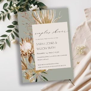 Boho Protea Dry Palm Floral Paare Dusche einladen Dankeskarte