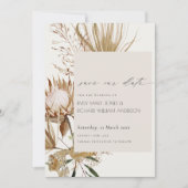Boho Protea Dry Palm Floral Save the Date Card Dankeskarte (Vorderseite)