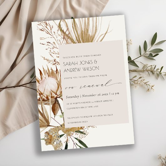 Boho Protea Dry Palm Floral Vow Renewal Einladung