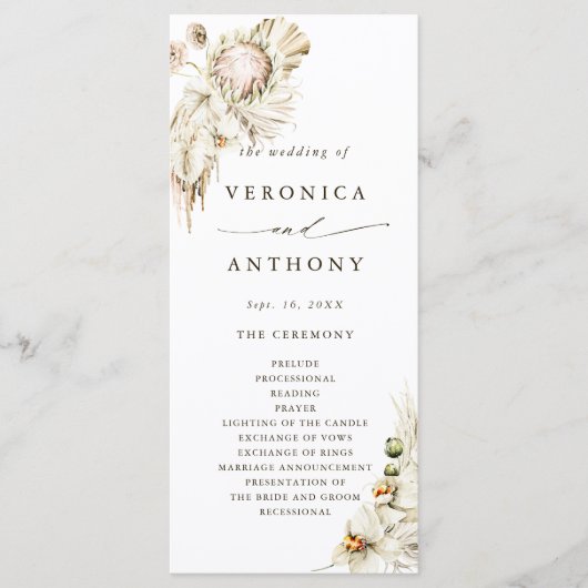 Boho Protea Pampas Grass Blumenzeremonie Programm (Vorderseite)