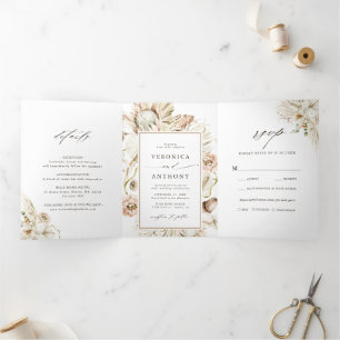 Boho Protea Pampas Grass Floral Wedding Foto Dreifach Gefaltete Einladung