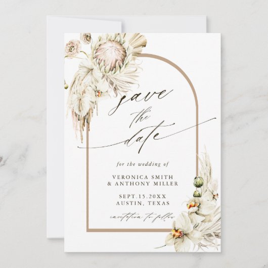 Boho Protea Pampas Grass Floral Wedding Foto Save The Date (Vorderseite)