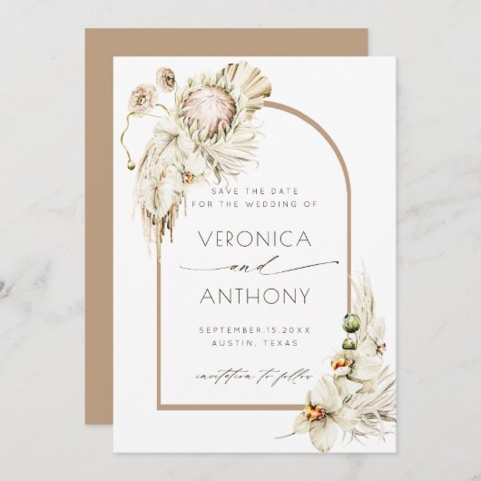 Boho Protea Pampas Grass Floral Wedding Foto Save The Date (Vorne/Hinten)