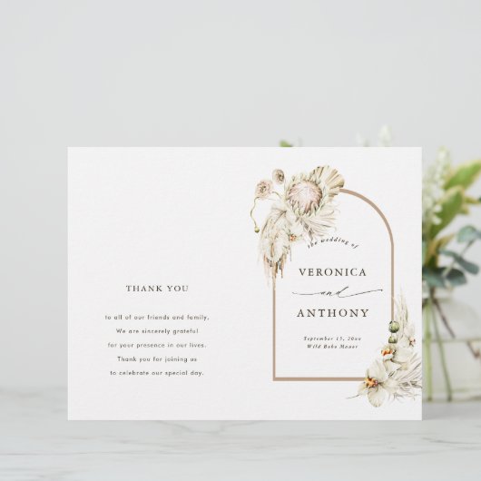 Boho Protea Pampas Grass Floral Wedding Program (Stehend Vorderseite)