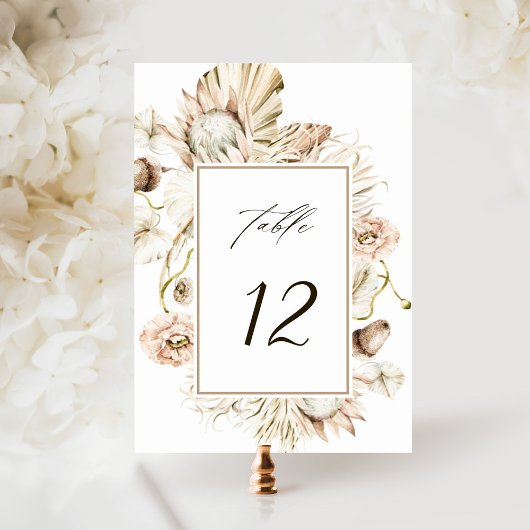 Boho Protea Pampas Grass Floral Wedding Tischnummer