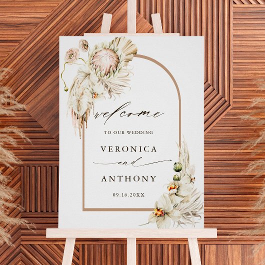 Boho Protea Pampas Grass Floral Wedding Willkommen Poster