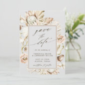 Boho Protea Pampas Grass Gray Wedding Foto Save The Date (Stehend Vorderseite)