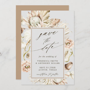Boho Protea Pampas Grass Gray Wedding Foto Save The Date