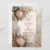 Boho Protea Pampas Grass Rustikales Hochzeitsdesig Einladung (Vorderseite)