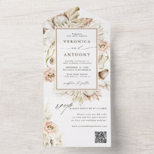 Boho Protea Pampas Grass Wedding QR Code All In One Einladung