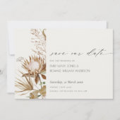 Boho Protea Save the Date Palm Floral Dankeskarte (Vorderseite)