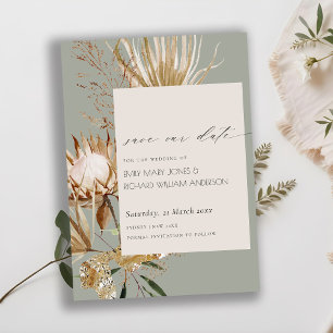 Boho Protea Save the Date Palm Floral Dankeskarte
