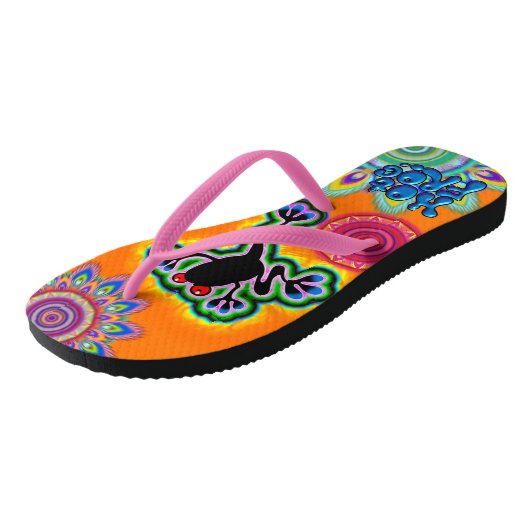 Boho psychedelischer heißer Frosch drehen Badesandalen (Schrägansicht)
