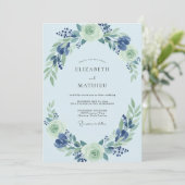 Boho-Puder Azurblättrige Hochzeit Einladung (Stehend Vorderseite)