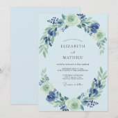 Boho-Puder Azurblättrige Hochzeit Einladung (Vorne/Hinten)