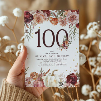 Boho Pumpkin Autumn Bloom 100 th Birthday Einladung