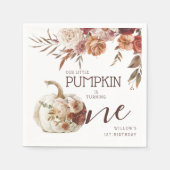 Boho Pumpkin Autumn Bloom 1. Geburtstag Serviette (Vorderseite)