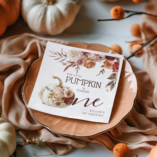 Boho Pumpkin Autumn Bloom 1. Geburtstag Serviette