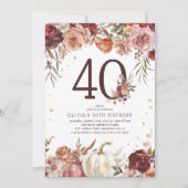 Boho Pumpkin Autumn Bloom 40. Geburtstag Einladung (Vorderseite)