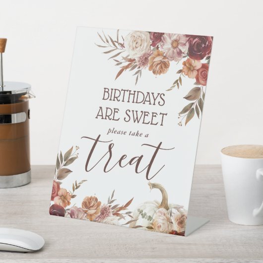 Boho Pumpkin Autumn Bloom Birthday Leckerei Sockelschild (In SItu)