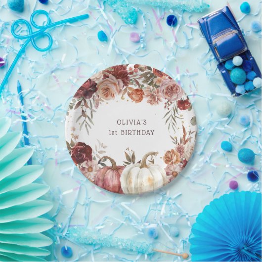 Boho Pumpkin Autumn Bloom Birthday Pappteller (Party)