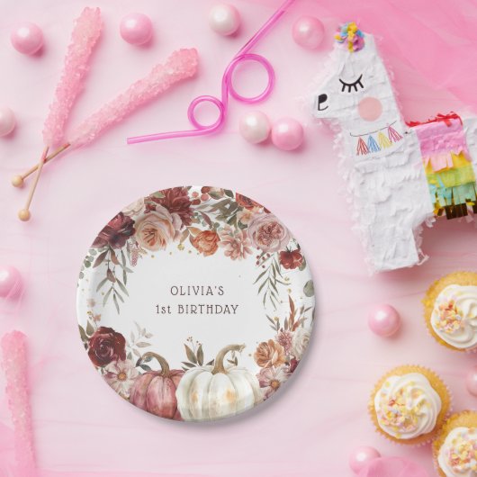 Boho Pumpkin Autumn Bloom Birthday Pappteller (Party)