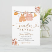 Boho Pumpkin Baby Clothes Gender Reveal Einladung (Stehend Vorderseite)
