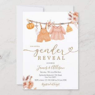 Boho Pumpkin Baby Clothes Gender Reveal Einladung