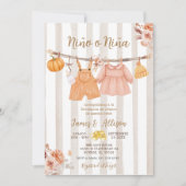 Boho Pumpkin Baby Clothes Spanisch Gender Reveal Einladung (Vorderseite)