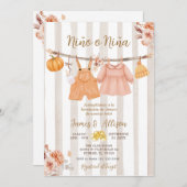 Boho Pumpkin Baby Clothes Spanisch Gender Reveal Einladung (Vorne/Hinten)