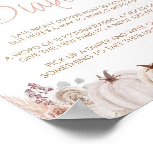 Boho Pumpkin Baby Dusche Spate Night Diapers signi Poster (Ecke)