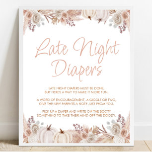 Boho Pumpkin Baby Dusche Spate Night Diapers signi Poster