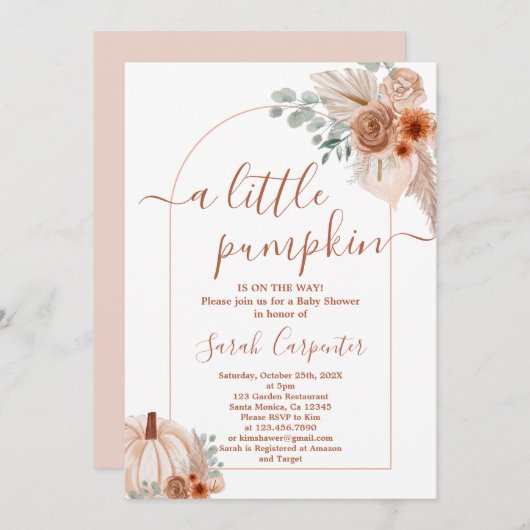 Boho Pumpkin Baby Shower Einladung (Vorne/Hinten)