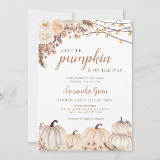 Boho Pumpkin Baby Shower Einladung (Vorderseite)