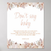 Boho Pumpkin Baby Shower Say Baby Sign Poster (Vorne)