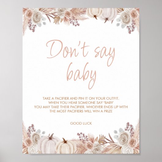 Boho Pumpkin Baby Shower Say Baby Sign Poster (Vorne)