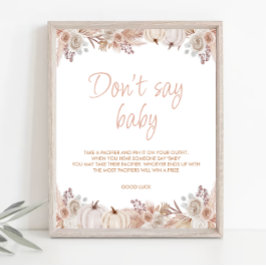 Boho Pumpkin Baby Shower Say Baby Sign Poster