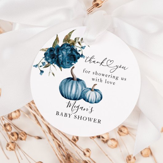 Boho Pumpkin Blue Floral Baby Shower Geschenkanhänger