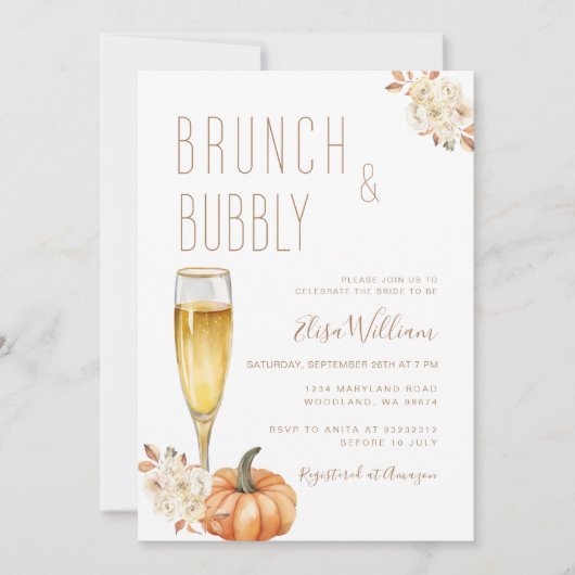 Boho Pumpkin Brunch und Bubbly Brautparty Einladung (Vorderseite)