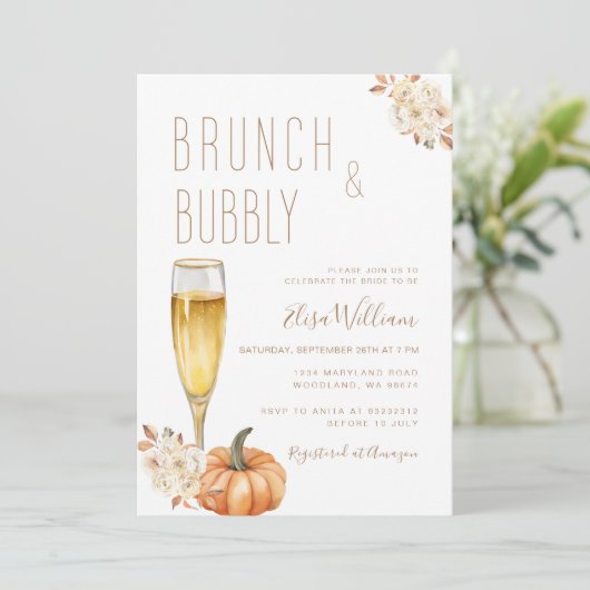 Boho Pumpkin Brunch und Bubbly Brautparty Einladung (Stehend Vorderseite)